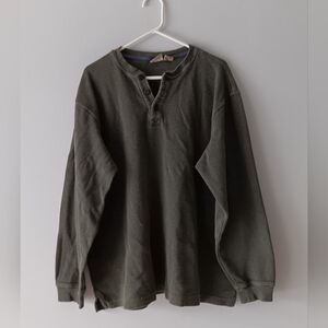 L.L.Bean Waffle Knit Thermal Henley Shirt 100% Cotton Long-Sleeve Green XL Tall